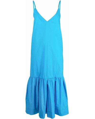 Plan C Ruffle-hem Sleeveless Midi Dress - Blue