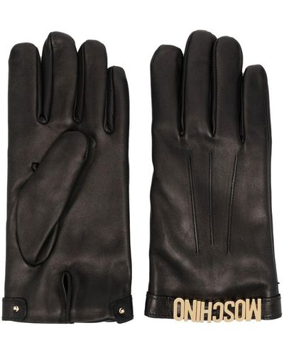 Moschino Logo-letter Leather Gloves - Black