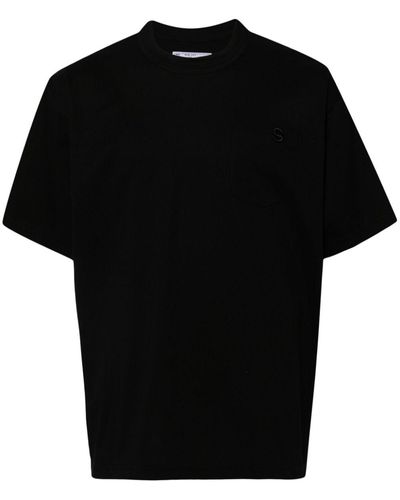 Sacai Embroidered-logo Cotton T-shirt - Black