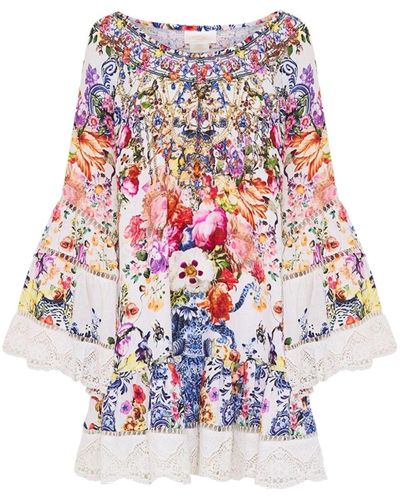 Camilla Floral-print Silk Minidress - White