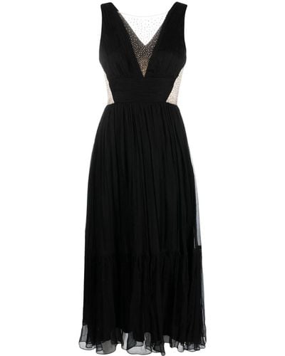 Nissa Crystal-embellished Pleated Silk Dress - Black