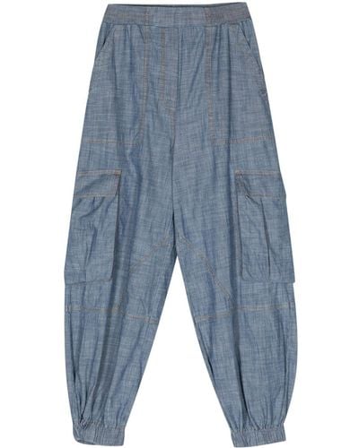 Semicouture Low-rise Chambray Cargo Pants - Blue