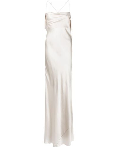 Michelle Mason Silk Cowl Neck Gown - White