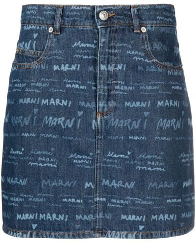 Marni Logo-print Denim Skirt - Blue