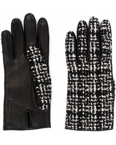Saint Laurent Handschuhe mit Tweed-Einsatz - Schwarz