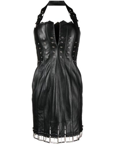 Moschino Buckle-detail Leather Minidress - Black