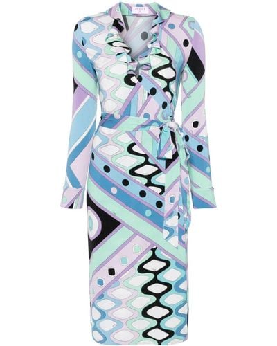 Emilio Pucci Geometric Wrap Midi Dress - Blue