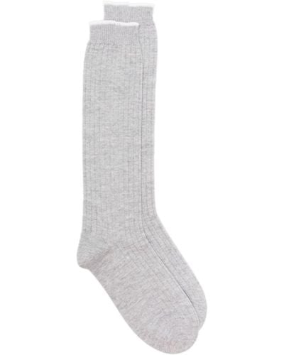 Eleventy Ribbed Knitted Socks - White