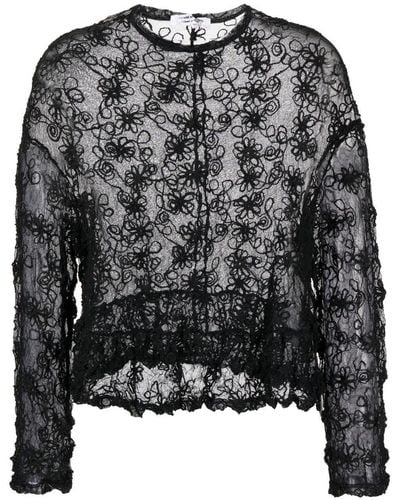 Comme des Garçons Sheer Floral-embroidered Blouse - Black