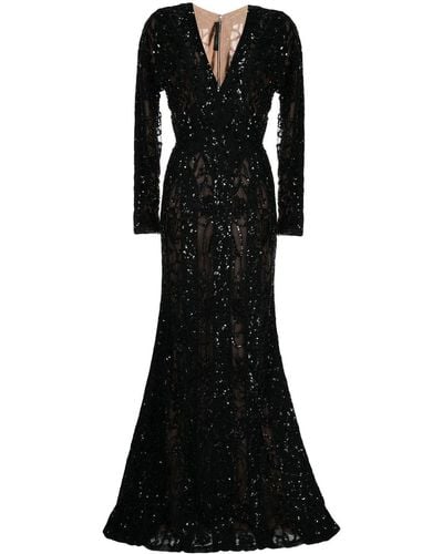 Elie Saab Sequined Long-sleeve Fishtail Gown - Black