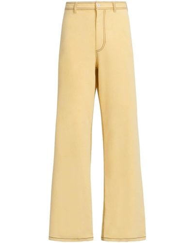 Marni Contrast-stitching Embroidered-logo Trousers - Natural