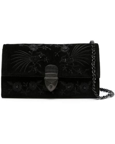 Aspinal of London Mayfair Floral-embroidered Clutch - Black