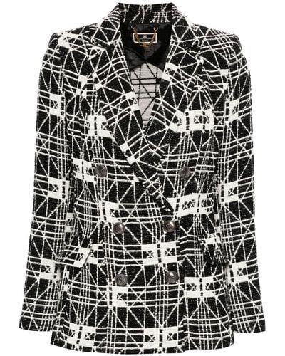 Elisabetta Franchi Logo-print Tweed Blazer - Black