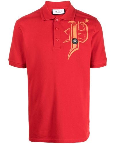 Philipp Plein Skull & Bones Jersey Polo Shirt - Red