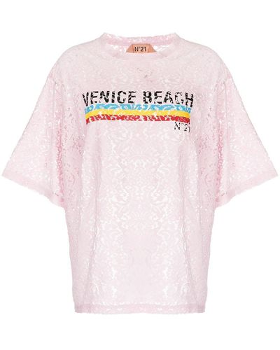 N°21 スローガン Tシャツ - ピンク