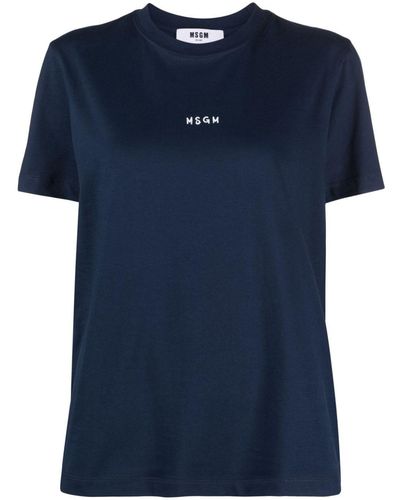 MSGM Logo-print Cotton T-shirt - Blue