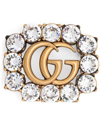 Gucci Double G Crystal-embellished Brooch - White