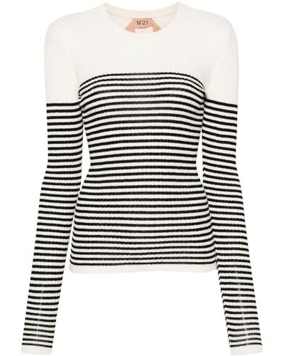 N°21 Striped Ribbed-knit Jumper - White