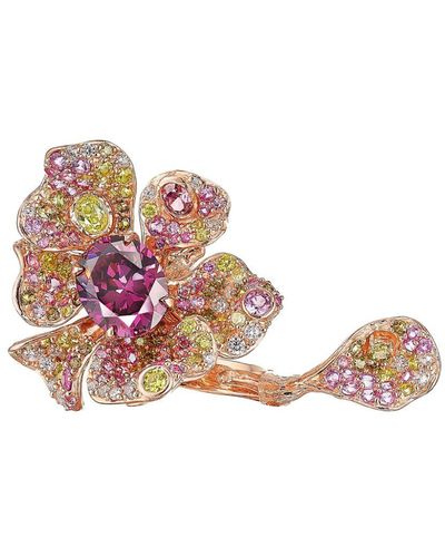 Anabela Chan Anello Tourmaline Peony in oro rosa 18kt con diamanti e smeraldo