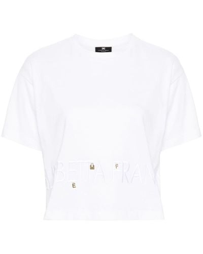 Elisabetta Franchi Katoenen T-shirt Met Geborduurd Logo - Wit