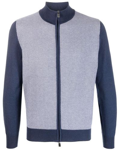 Canali Long-sleeve Zip-up Sweatshirt - Blue