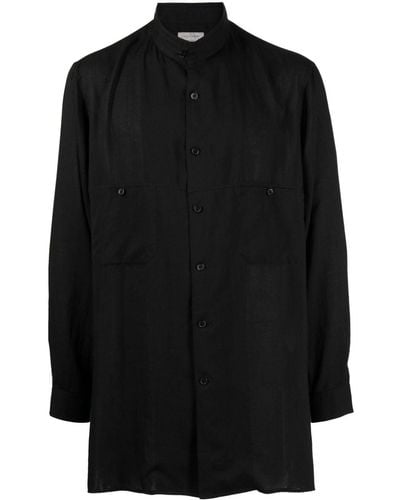 Yohji Yamamoto Band-collar longline shirt - Noir