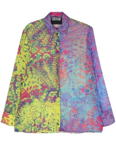 Versace Jeans Couture Abstract-Print Sheer Shirt - Blue