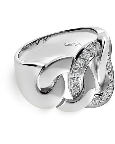 Leo Pizzo 18kt White Gold Groumette Diamond Chain Ring