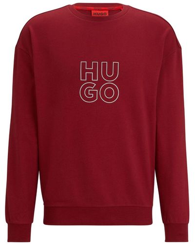 HUGO Sweat en coton à logo imprimé - Rouge