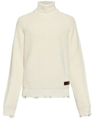 DSquared² Logo-patch Roll-neck Knitted Jumper - Natural