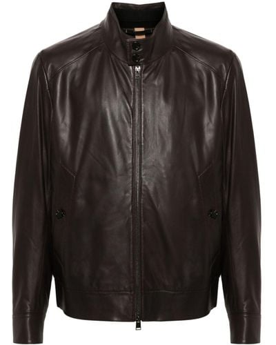 BOSS Zip-up Leather Jacket - Black