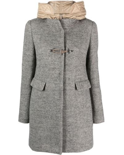 Fay Toggle Layered Hooded Coat - Grey