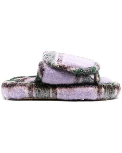 DUOltd Volume Tartan Wool Slippers - Purple