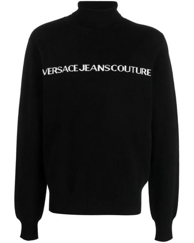 Versace Jeans Couture Rollkragenpullover mit Logo-Print - Schwarz