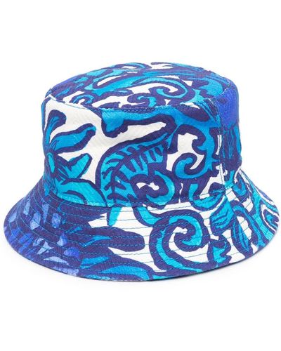 La DoubleJ Anemon Cotton-chevron Bucket Hat - Blue