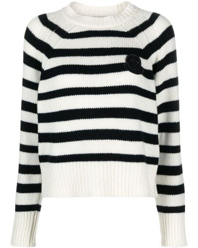 Moncler Logo-appliqué Striped Wool Sweater - Black