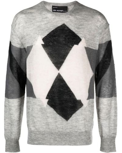 Neil Barrett Argyle Check-pattern Sweater - Gray