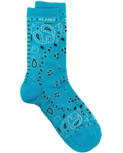 Alanui Bandana-print Ribbed Socks - Blue