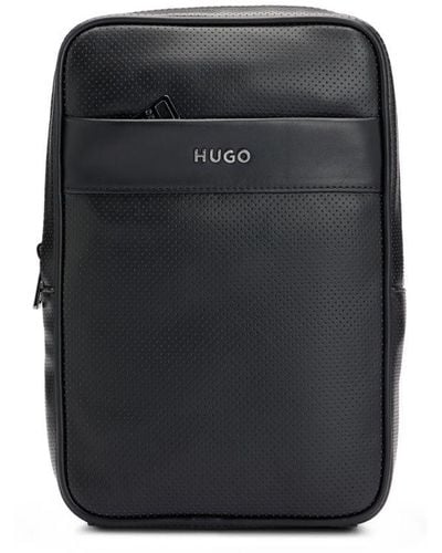 HUGO Logo-plaque Faux-leather Shoulder Bag - Black