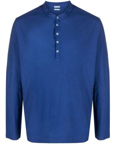 Massimo Alba Chemise en coton Henley à manches longues - Bleu