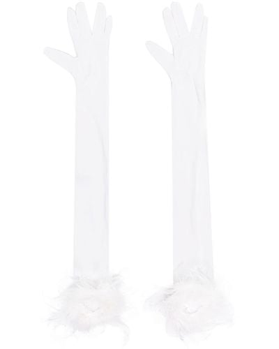 Styland Feather-trim Detail Gloves - White