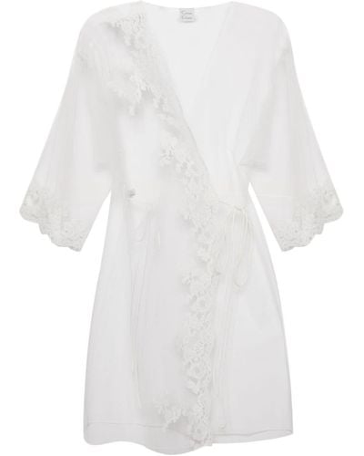 Carine Gilson Kimono translúcido con aplique de encaje - Blanco