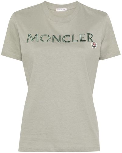 Moncler Katoenen T-shirt Met Geborduurd Logo - Grijs