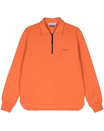 Stone Island Logo-print Cotton Sweatshirt - Orange