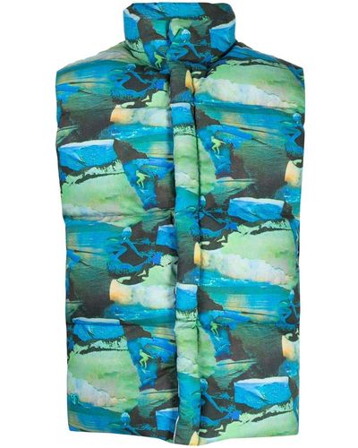 ERL Printed Quilted Puffer Gilet - Blue