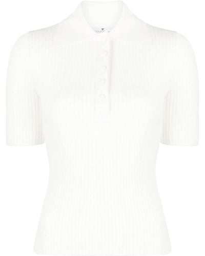 Courreges Logo-embroidered Ribbed-knit Polo Top - White