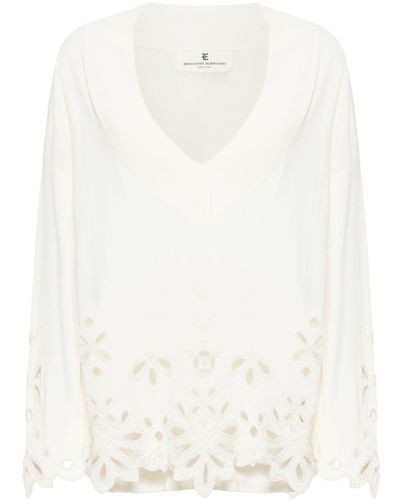 Ermanno Scervino Perforated-detail V-neck Sweater - White
