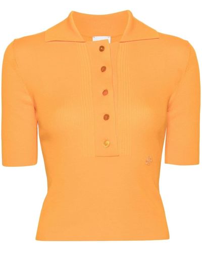 Patou Ribbed Short-sleeve Polo Top - Oranje