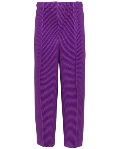 Homme Plissé Issey Miyake Pleats Bottoms Tapered Trousers - Purple