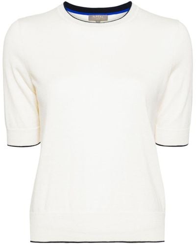 N.Peal Cashmere Fein gestricktes T-Shirt - Weiß
